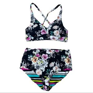 Torrid Reversible Bikini Swimsuit Set Floral Striped 2X